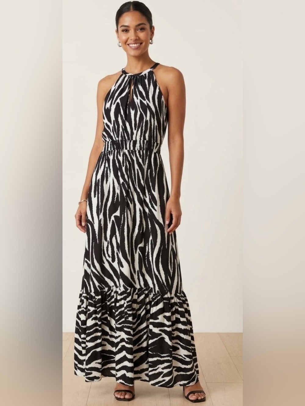 Calvin Klein Zebra Print Halter Maxi Dress - Size 10